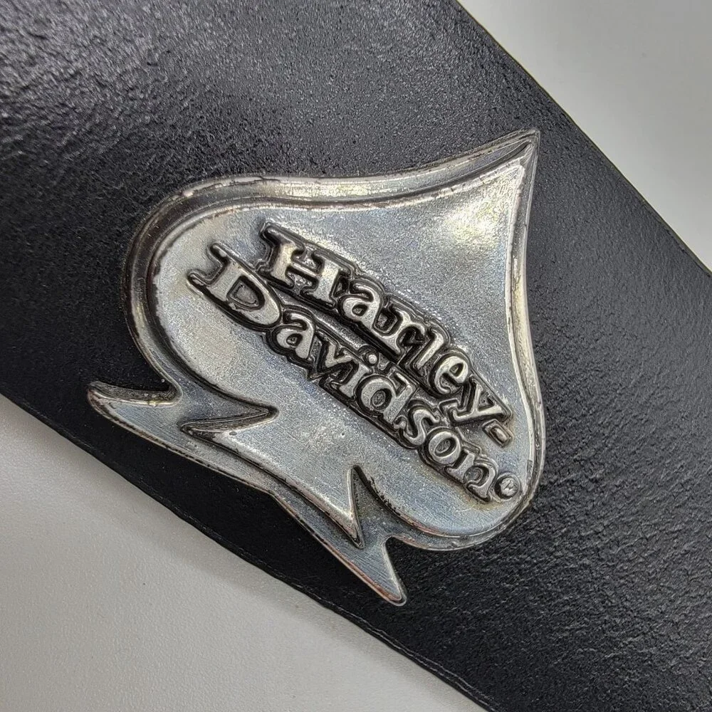 Vintage Harley Davidson Leather Belt W/ Buckle Sz 30 Studded Spades Logo‎ 2005